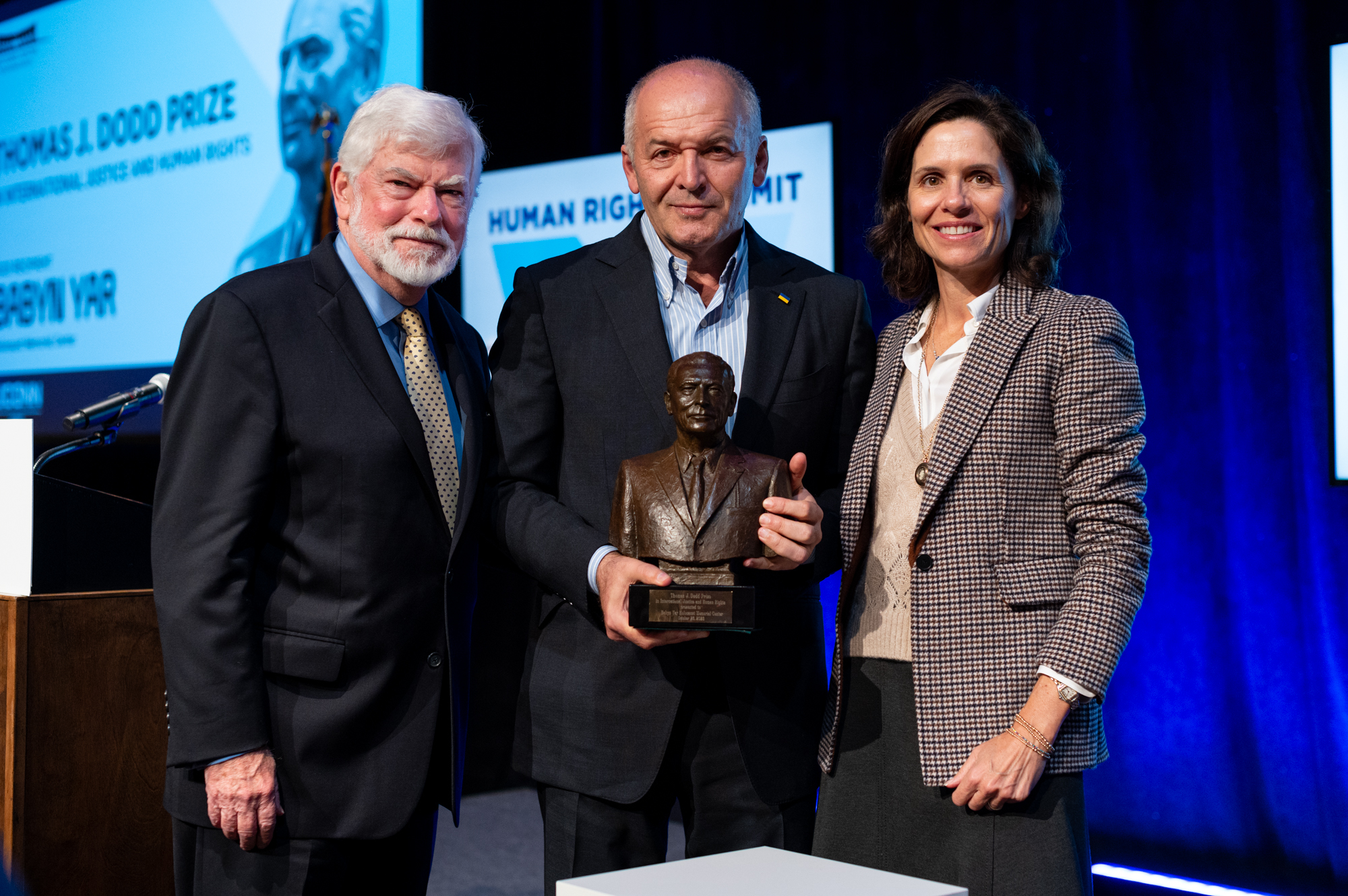 Victor Pinchuk accepted the Thomas J. Dodd Prize on behalf of the Babyn Yar Holocaust Memorial Center. October 26, 2023. University of Connecticut